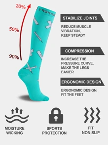 3 Pairs Vibrant Compression Calf Socks For Running & Hiking - Breathable, Stretchy Athletic Socks With Arch Support, Colorful Vibrant Cartoon Patterns Design, Machine Washable, 25% Elastane/75% Polyester