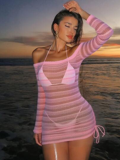 Swim SXY Women's Casual Semi-Transparent Cover Up With Tie Summer