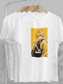 Camiseta ZENITSU Unisex Kimetsu no Yaiba Anime de Moda - Blanco - Ver 1