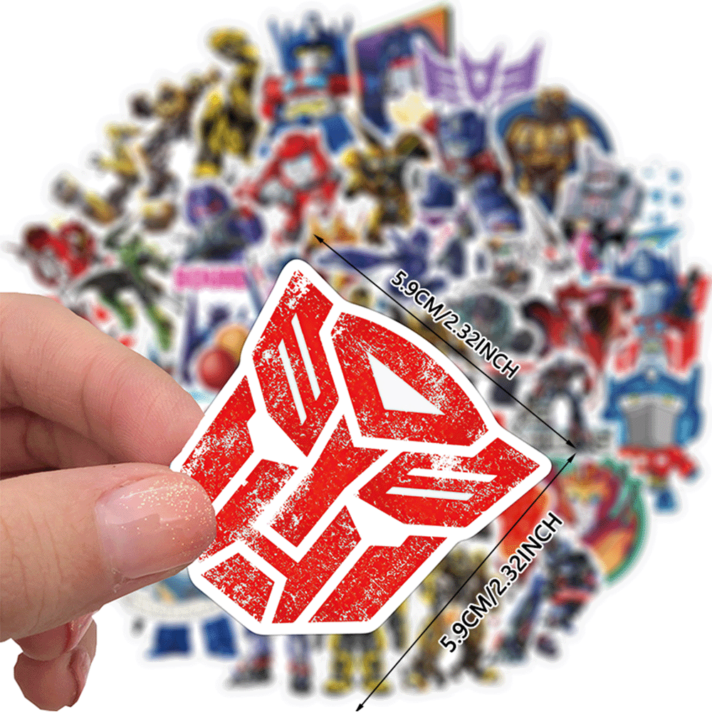 TRANSFORMERS 50 Stücke offiziell lizenzierter Transformers Aufkleber Set - eine erstaunliche Sammlung von 50 einzigartigen Autobots und Decepticons Aufklebern mit Darstellungen von Prime, Bumblebee und Megatron, perfekt zum Personalisieren von Notizbüchern, Laptops, Handyhüllen, Wasserflaschen, Bastelprojekten und Scrapbooking
