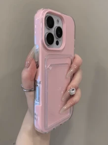 Funda de teléfono de color caramelo de 2 en 1 compatible con iPhone 16, 15, 14, 13, 12, 11 Pro Max 16Plus, con ranura para tarjetas, simple, a prueba de golpes y cubierta suave transparente