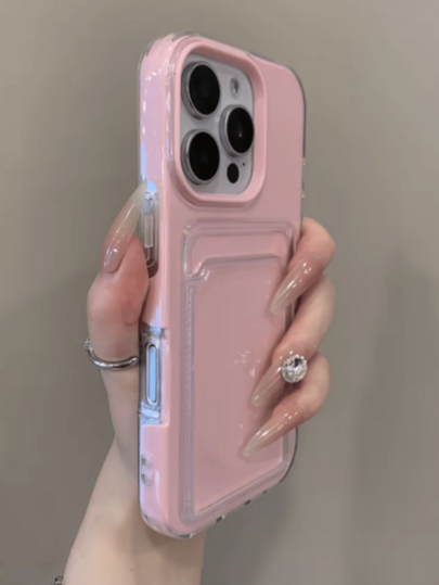 Funda de teléfono de 2 en 1 con ranura para tarjeta de color caramelo, compatible con iPhone 17Pro, 17ProMax, 17 Air, 17, 16, 15, 14, 13, 12, 11 Pro Max, 16Plus, simple, a prueba de golpes, transparente y suave