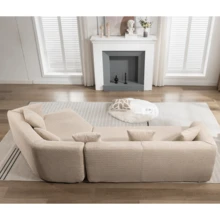 128" Boneless Couch Sofa Set W/Pocket Springs, 3-Seat Reversible Living Room Furniture, No Assembly Needed (Light Brown) - 淺棕色+圈呢+纖維泡棉墊+3座-1 - 查看 9