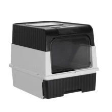 Large Cat Litter Box Cat Pan Drawer Anti-Splashing Cat Potty Tray Self Cleaning Drawer Black Grey - Black - View 5