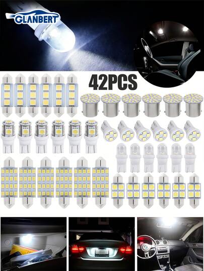 GLANBERT Brand New 42pcs/Set LED Cars Wedge Lights T10 Car Interior Light  T5 Map   Dome Bulb Tail Lamp License Plate Lighting Trunk Bulbs