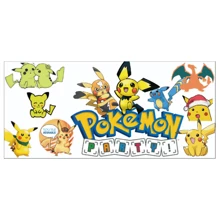 pokemon Pokemon, Pikachu Cartoon PVC Aufkleber, UV DTF Transfer, Wasserfest selbstklebend, glatte Oberfläche, geeignet für Glasflaschen, Dosen, Tassen - Form rechteckig, Cartoon Muster (ohne Flaschen)