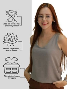 Women's Tank Top With Wide Straps, Loose And Elegant - Xám - Xem 3