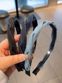 1 buc bandă de păr împletită din denim vintage pentru femei, înfășurare versatilă pentru cap în aer liber, bandă de păr seria albastră cu diademă, accesorii cu fundă, bandă de păr pentru femei, accesorii de păr
