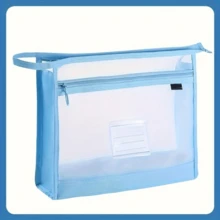 1PC Large A4 Mesh File Organizer Bag – Spacious Transparent Document Holder With Double Zipper, For Office, School & Business (Durable & Water-Resistant) - 藍色 - 查看 7