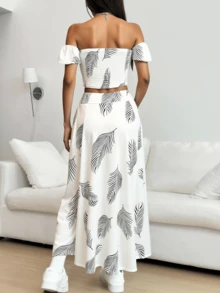 Prenda de una sola pieza Falda midi francesa vintage, silueta ajustada, estampado boho, de la colección Primavera/Verano, mezcla de poliéster y elastano, lavable a máquina. - Negro - Ver 2