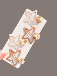 4 Peças Grampos de Cabelo em Forma de Estrela para Mulheres, Grampos de Cabelo Fofos e Simples para Franja Lateral e Parte de Trás da Cabeça, Acessório de Cabelo