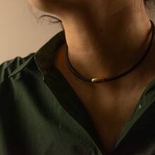BLKSMTH 3mm Black BLKSMTH Olive Design Gold-Tone Magnetic Clasp Leather Style Choker Necklace For Women