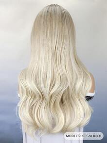 合成长款波浪渐变棕色至金色假发，中分，外观自然，适合日常佩戴和角色扮演 - 金色 - 查看 2