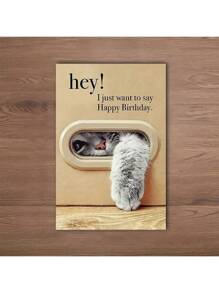1Pc Cute Kitten Reaching Out Design Creative Birthday Card, A Perfect Birthday Gift For Family And Friends, Suitable For Birthday Parties, Gift Card, School Supplies,Back To School
