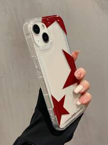 1 pieza Funda de teléfono a prueba de golpes con cojín de aire y patrón de estrella roja, compatible con iPhone 16, 15, 14, 13, 12, 11 Pro Max, resistente al agua, a las caídas y a los arañazos