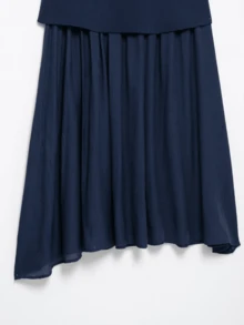 Seelio New Spring/Summer Women's Pleated Patchwork Knit Mini Skirt - Navy Blue - View 7