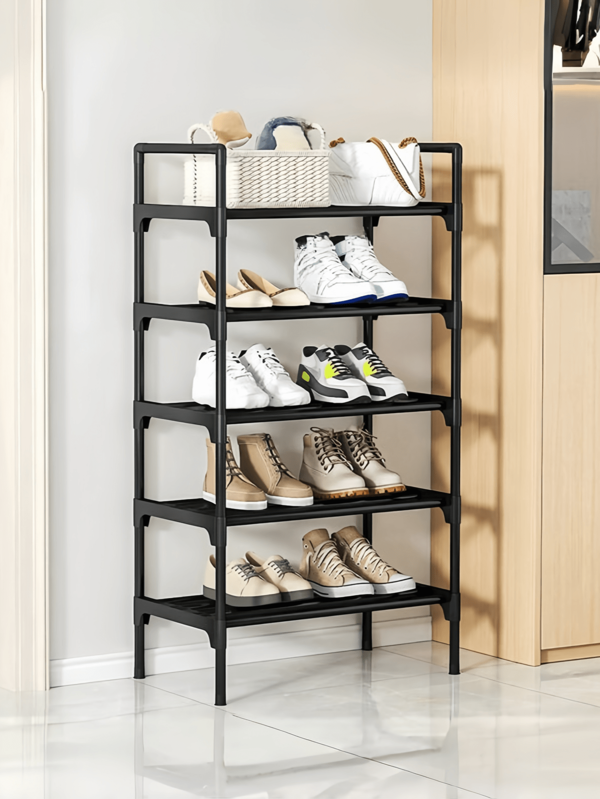 1pc Black Mini Shoe Rack, 45cm Width, Improve Space, Minimalist Dust-Proof, Sturdy, Fashion, Easy Assemble And Disassemble, Portable, Suitable For Living Room, Bedroom, Foyer, Office, Home, Multi-Layer Storage, Holiday Gift, Christmas Gift, Children Gift