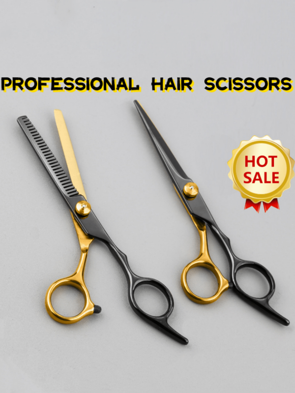Conjunto profissional de tesouras premium de aço inoxidável para tosa de animais de estimação, pretas e douradas - Tesouras retas, desbastadoras e curvas para corte de pelos de cães, gatos e coelhos