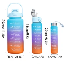 مجموعة زجاجات مياه بتدرج أزرق وزهري من التريتان سعة (2لتر + 1 لتر + 500 مل) ، أكواب رياضية مضادة للتسرب ب-أغطية قابلة للنقر، متينة، وبتصميم نمط المطفي، مناسبة للجيم، والرحلات، والاستخدام العائلي