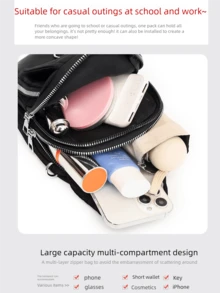 Women's Casual Solid Color Shoulder Bag, Multi-Layer Crossbody Bag With Multiple Pockets, Small Handbag Suitable For Commuting, Daily Use, Shopping, Traveling, Campus - Multicolor - View 8