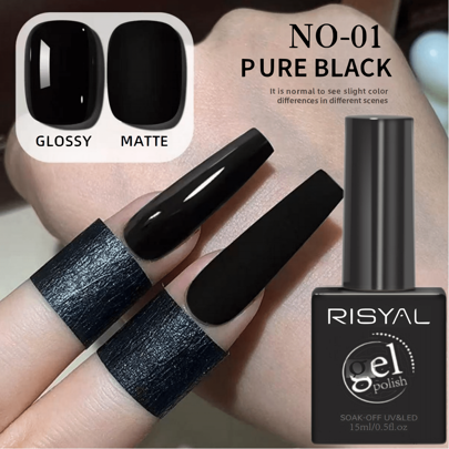 RISYAL Botella de Esmalte de Uñas en Gel Negro Clásico de RISYAL - Colorido y Versátil, de Alta Saturación, Flujo Suave, Duradero y de Larga Duración, Apto para Manicura DIY en Casa o Salón, Excelente Regalo para Mujeres y Festividades