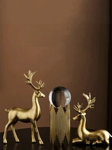 1 pieza de estatua de reno de resina sentado de estilo navideño para decoración del hogar rural, interior, sala de estar, entrada o escritorio. Estatua decorativa de reno en color dorado. - Multicolor - Ver 11