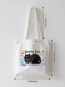 1pc Fashion "Smelly Cat" Printed Canvas Women's Handbag Shoulder Bag Tote Bag - Large Single Shoulder Handbag With Fixed Strap, Perfect For Shopping, Beach, Work, Travel, Fitness, Grocery And Outdoor Activities, Beach Tote Bag | Playful Printed Tote Bag | Sturdy Handle Handbag, Back To School Gift, Graduation Gift, Birthday Gift, Thanksgiving Gift, Teacher Gift, Christmas Gift, New Year Gift, First Choice Gift, Washable And Reusable