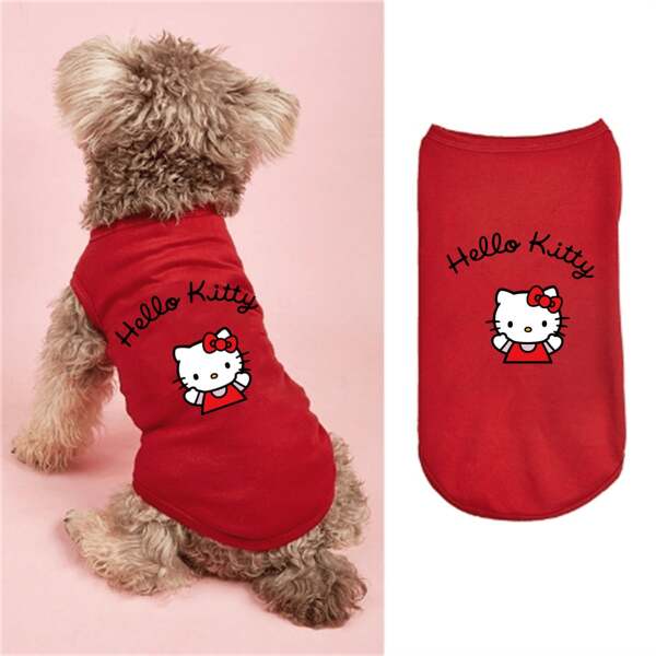Sanrio 1pc Pet Vest Hello Kitty Printed Sleeveless T-Shirt New Cat And Dog Round Neck Vest