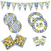 1/10/20 szt. Capri Lemon Talerze i serwetki Dekoracje imprezowe Jednorazowe zestawy naczyń stołowych Festiwal Urodziny Artykuły imprezowe Porcje dla 50 gości Naczynia obiadowe Ślubne