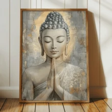 1pc Vintage Wall Art Decor, Contemporary Buddha Canvas Print, Framed Or Unframed Religion Poster For Living Room, Bedroom, Classroom, Bathroom, Restaurant, Indoor Portrait Orientation, Wood Frame, Spring/Winter Season Decor, Ideal Gift For Her/He - Multicolor - View 3