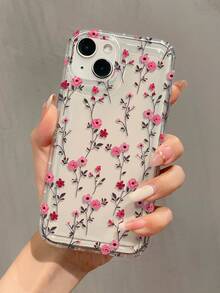 Flower 1pc Airbag Full Screen Floral Branch Pattern TPU Shockproof Phone Case Compatible With IPhone 16, 15, 14, 13, 12, 11 Pro Max And Series Waterproof Anti-Fall Scratch Resistant - Multicolor - View 1