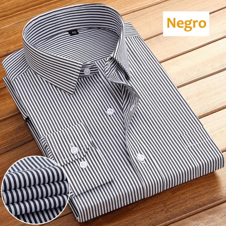 Camisa de manga larga a rayas para hombres, camisa elegante y casual para negocios o trabajo en color sólido, ideal como regalo para el Día del Padre.
