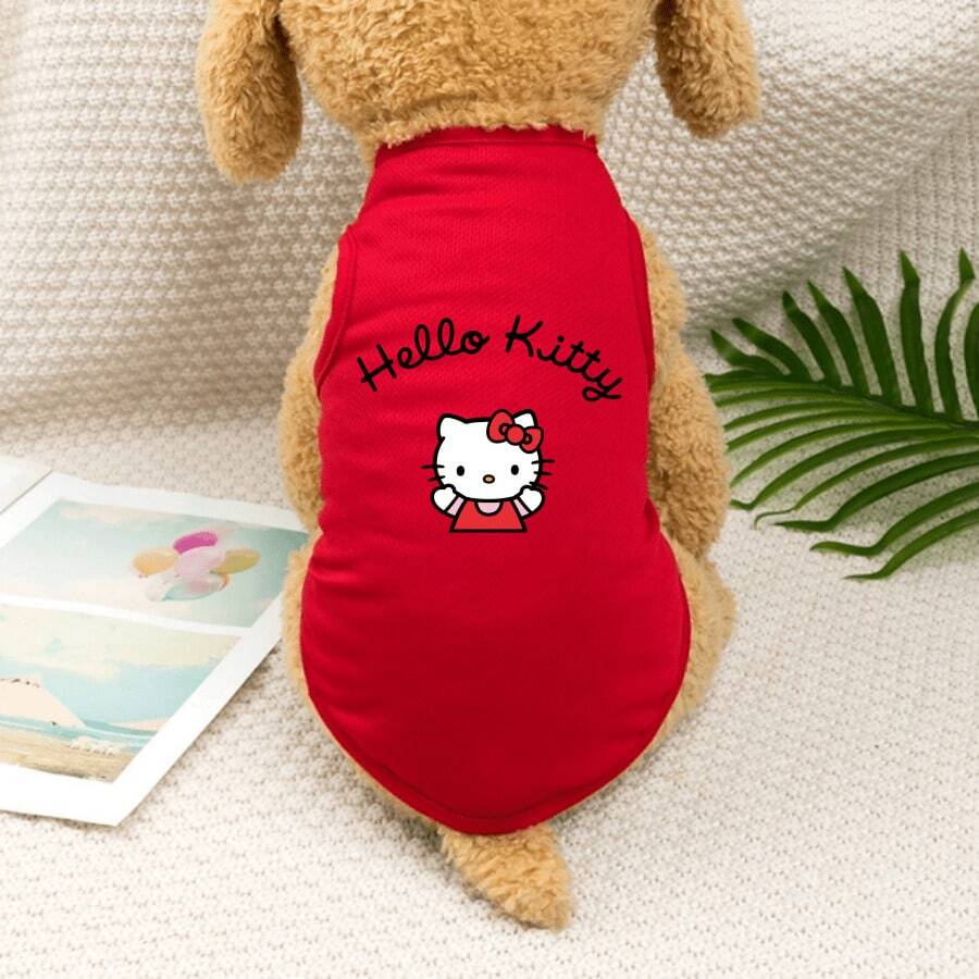 Sanrio 1 Peça Colete de Estimação Estampado com Hello Kitty, Nova Regata de Pescoço Redondo para Gatos e Cães