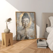 1pc Vintage Wall Art Decor, Contemporary Buddha Canvas Print, Framed Or Unframed Religion Poster For Living Room, Bedroom, Classroom, Bathroom, Restaurant, Indoor Portrait Orientation, Wood Frame, Spring/Winter Season Decor, Ideal Gift For Her/He - Multicolor - View 4