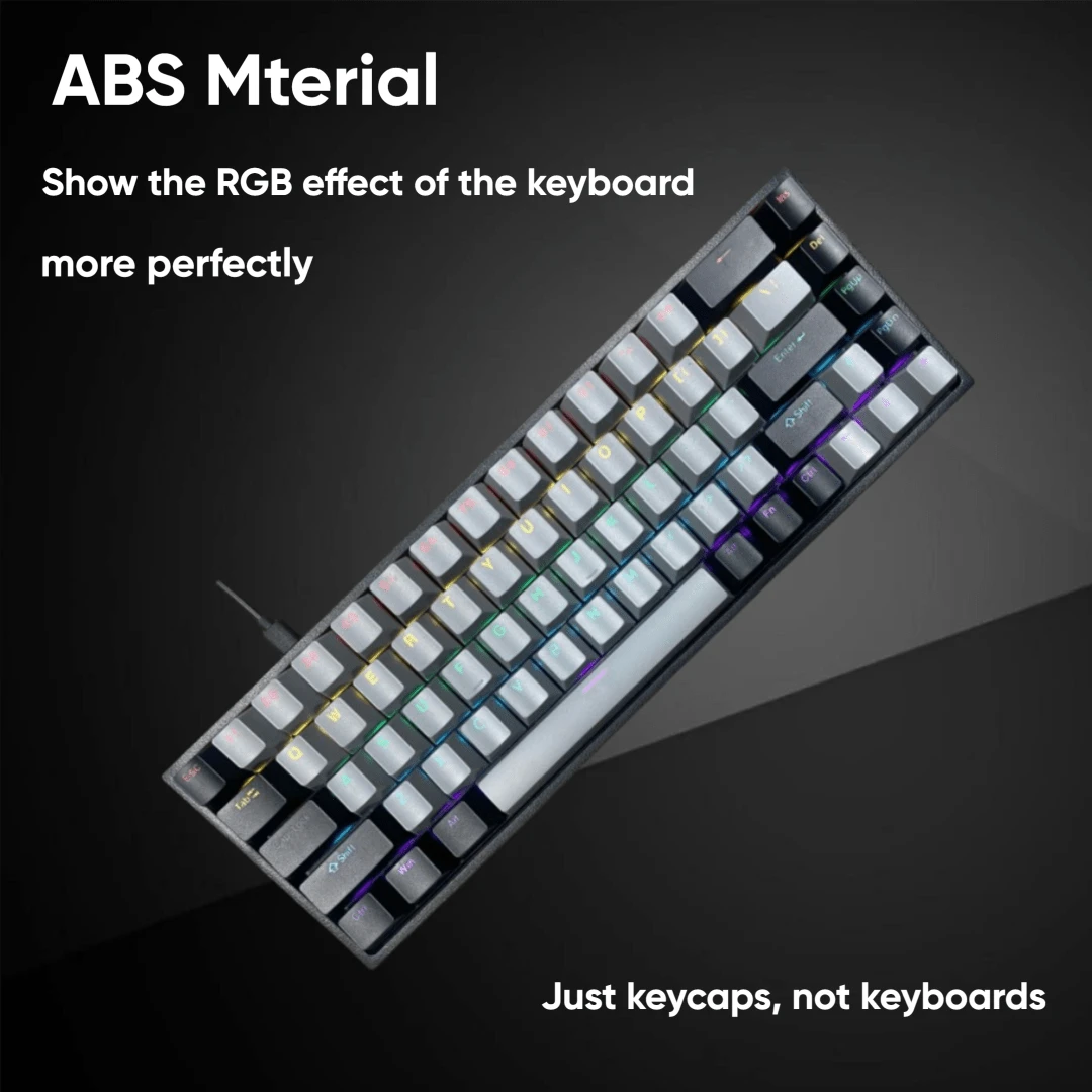 彩色ABS键帽套装 - 符合人体工学设计，兼容61/68/82/87/98/104键键盘，支持背光（仅包含键帽，不含键盘） - 灰黑68keys - 查看 1
