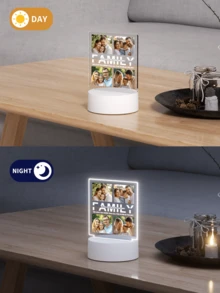 1 Customized Acrylic Photo Night Light, Customized Photo Logo, Personalized Plastic Base Light For Customized Photos, Customized Text Decoration Light, Dinosaur Logo Gift, 1 High-Quality Customized, Personalized, Unique Ideal Gift For Her Boyfriend, Girlfriend's Anniversary, Valentine's Day, Mother's Day Birthday, Children's Day, Father's Day, Graduation Ceremony, Wedding, Family Living Room, Home