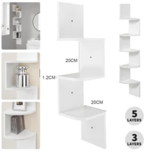 3/5 Tier Floating Wall Shelves Corner Shelf Storage Wood Home Display Bookcase Unit Wooden Wall Mounted Shelves Decor For Bedroom, Study, Living Room - White - View 1