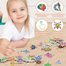54PCs Pescaria magnética infantil Brinquedo pescaria de madeira  Jogo montessori Interativo Pai-Filho