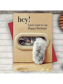 1Pc Cute Kitten Reaching Out Design Creative Birthday Card, A Perfect Birthday Gift For Family And Friends, Suitable For Birthday Parties, Gift Card, School Supplies,Back To School
