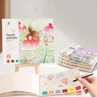 1 套（20 页 + 1 支笔）创意水彩画笔记本，15.01 厘米 * 13.0 厘米卡通记事本，带有独特的绘画图案，附赠画笔，圣诞礼物