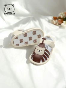 婴儿学步凉鞋，可爱熊软底学步鞋，透气防滑，适合日常和假日穿着，春夏风格 - 咖啡棕 - 查看 6