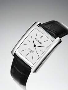 1pc Square Men's Watch, Rose Gold Case, Unisex, Top Brand, Luxury Genuine Leather Strap, Quartz Movement - Black and White - View 11