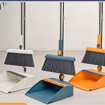 2-delige set bezem, stoffer en blik voor thuis, dikke bezem, borstel en blik met lange steel, antiaanbaklaag voor het reinigen van vloeren met haar voor thuis, op kantoor, in de slaapzaal, schoonmaakbenodigdheden, schoonmaakgadgets