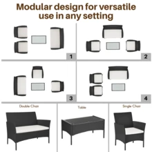 GartistGo 4 Pieces Rattan Garden Patio Furniture Set Includes 2 Armchairs,1 Double Seat Sofa And 1 Table, Ideal For Poolside, Balcony, And Garden - Black - View 6