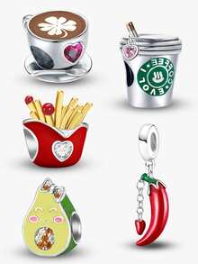 1Pc Fashionable Cute Avocado Charm Bead Fit For Women Bracelets Bangles DIY Jewelry Making And Daily Outfit Matching Jewelry Decoration For Girls - Silver - View 12