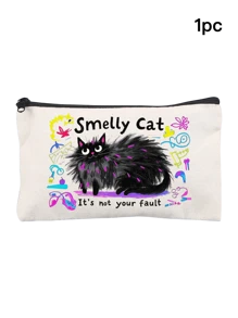 1pc Fashion "Smelly Cat" Printed Canvas Women's Handbag Shoulder Bag Tote Bag - Large Single Shoulder Handbag With Fixed Strap, Perfect For Shopping, Beach, Work, Travel, Fitness, Grocery And Outdoor Activities, Beach Tote Bag | Playful Printed Tote Bag | Sturdy Handle Handbag, Back To School Gift, Graduation Gift, Birthday Gift, Thanksgiving Gift, Teacher Gift, Christmas Gift, New Year Gift, First Choice Gift, Washable And Reusable
