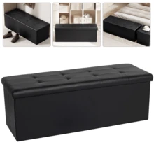 Folding Ottoman Storage Box Pouffe Seat Chair Foot Stool Bench Faux Leather 44 Inch - Black - View 2