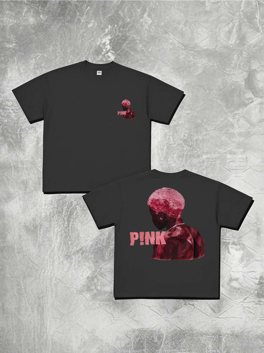 Pink Hair Man Portrait 100% Cotton Tee Stylish Graphic Print Summer 1pcs Men's Casual 220g T Shirt - Black - View 1