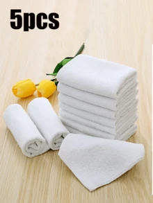 5 piezas Toalla facial blanca sencilla, toalla libre de pelusa para hotel, toalla facial suave y absorbente, suministros de baño