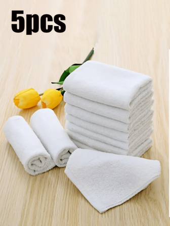 5pcs Simple White Face Towel, Hotel Lint-Free Towel For Bathroom, Soft Absorbent Face Towel, Bathroom Supplies